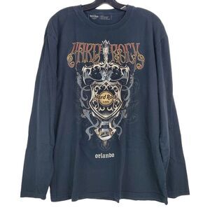 HARD ROCK CAFE Shirt Adult Large Black ORLANDO Spell Out TRIBAL Long Sleeve